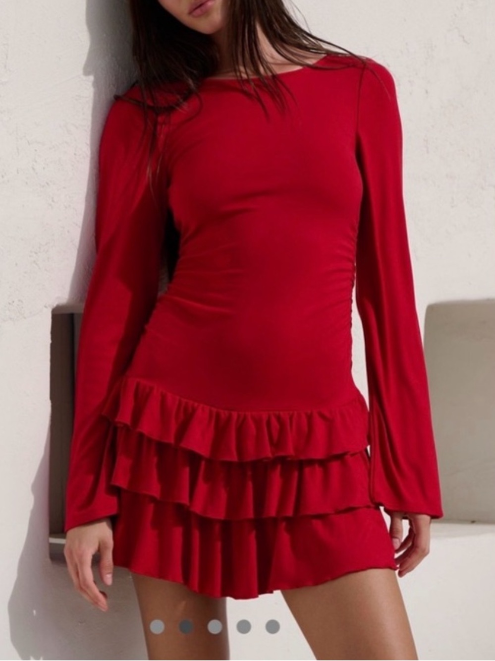 NWT Free people Good Feels Ruffle Long-Sleeve Mini Dress